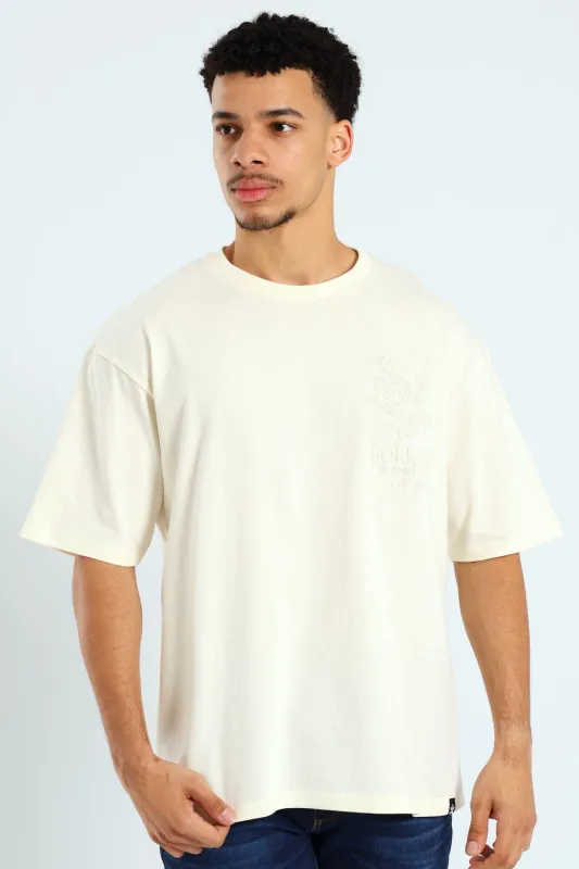 Oversized Tonal Eagle Front & Back Print Tee - Ecru sold by Edgars