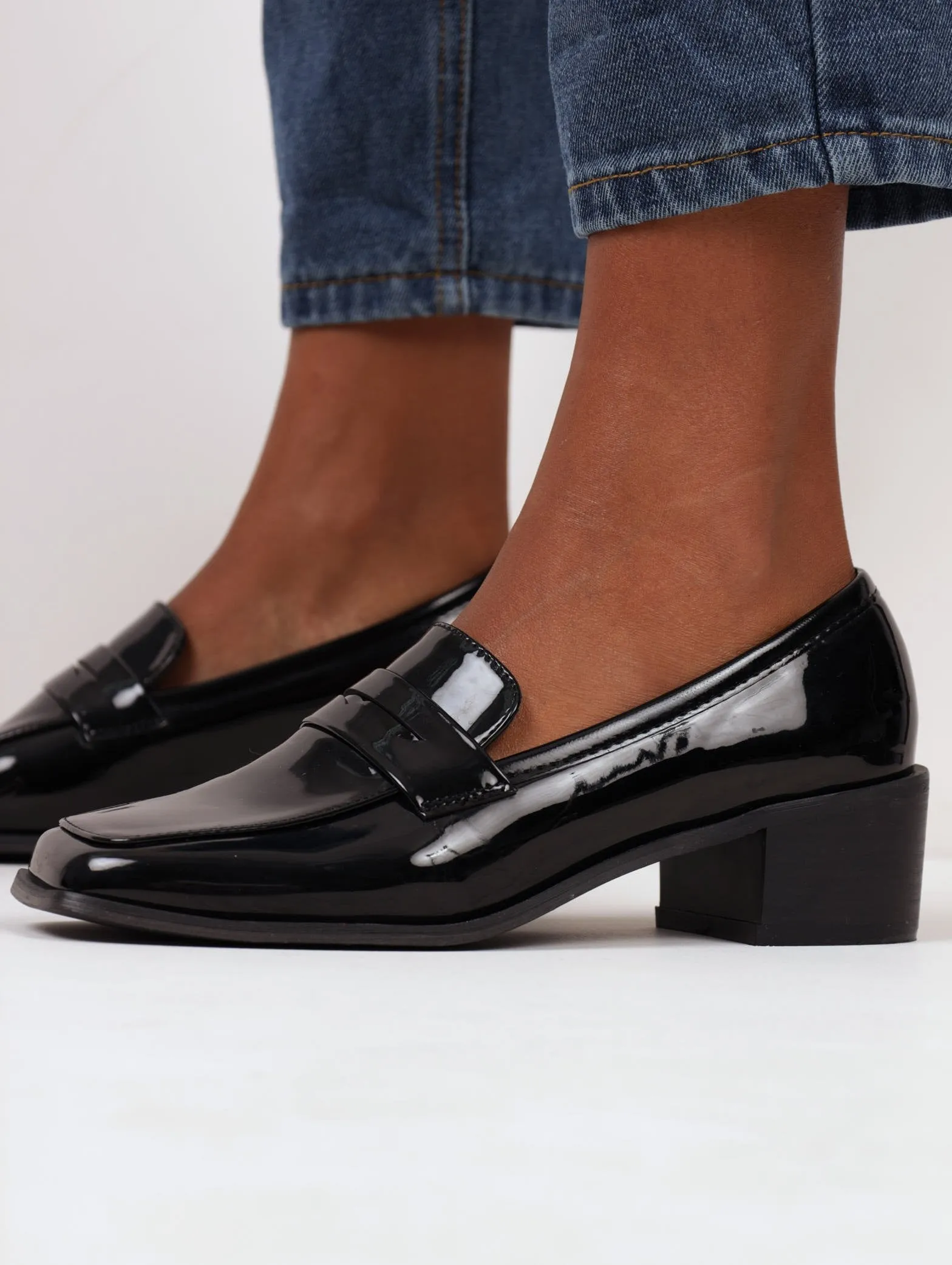 Ladies Sqaure Toe Block Heel Loafer - Black sold by Edgars