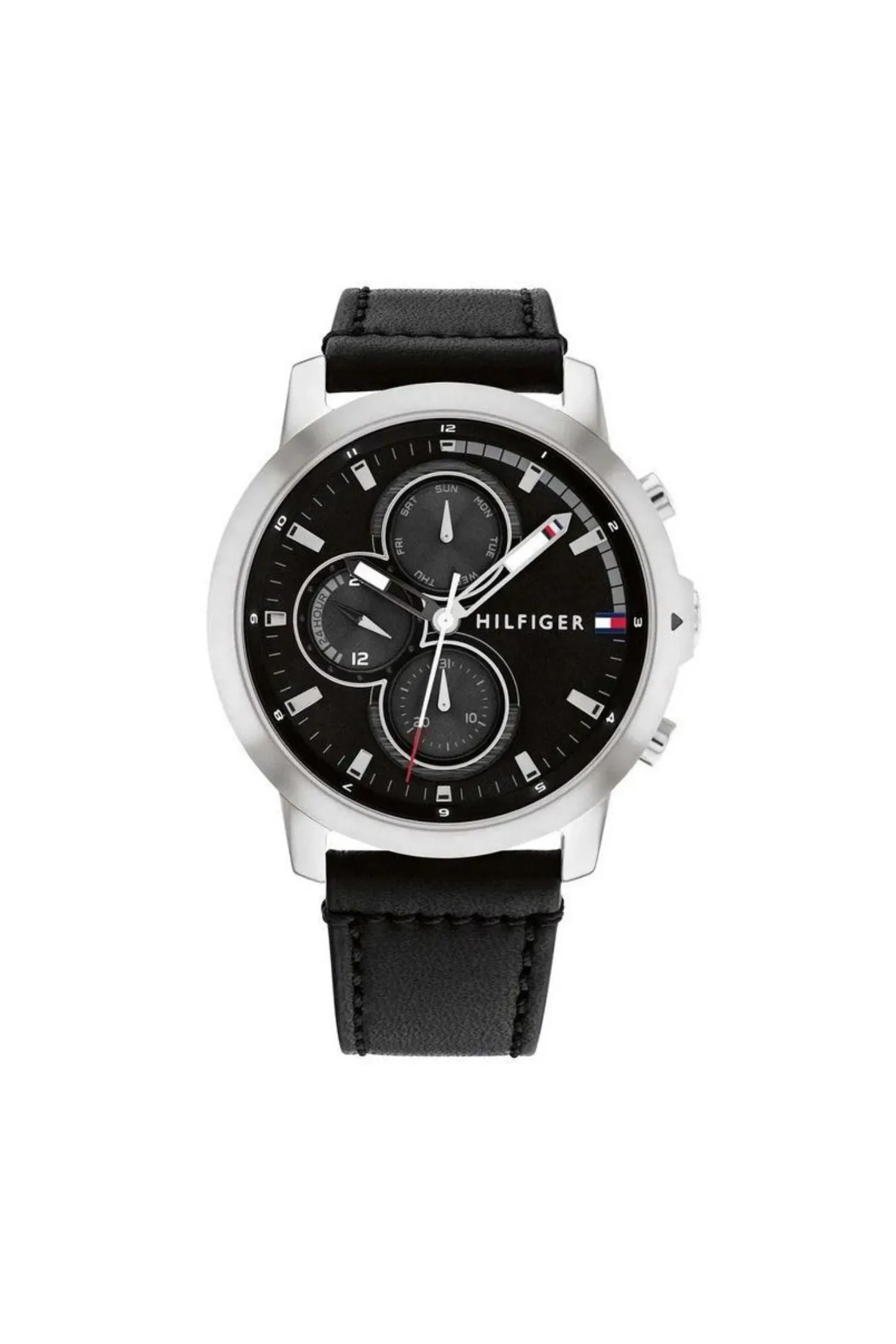 Jameson Mens Leather Strap Multifunction Black Dial Quartz Watch - Black sold by Edgars