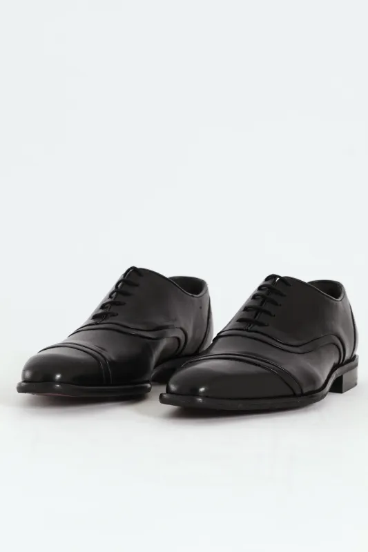 Leather Oxford Toe Cap Dress Shoe - Black sold by Edgars