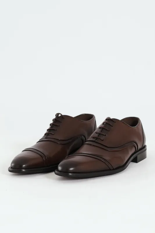 Leather Oxford Toe Cap Dress Shoe - Brown sold by Edgars