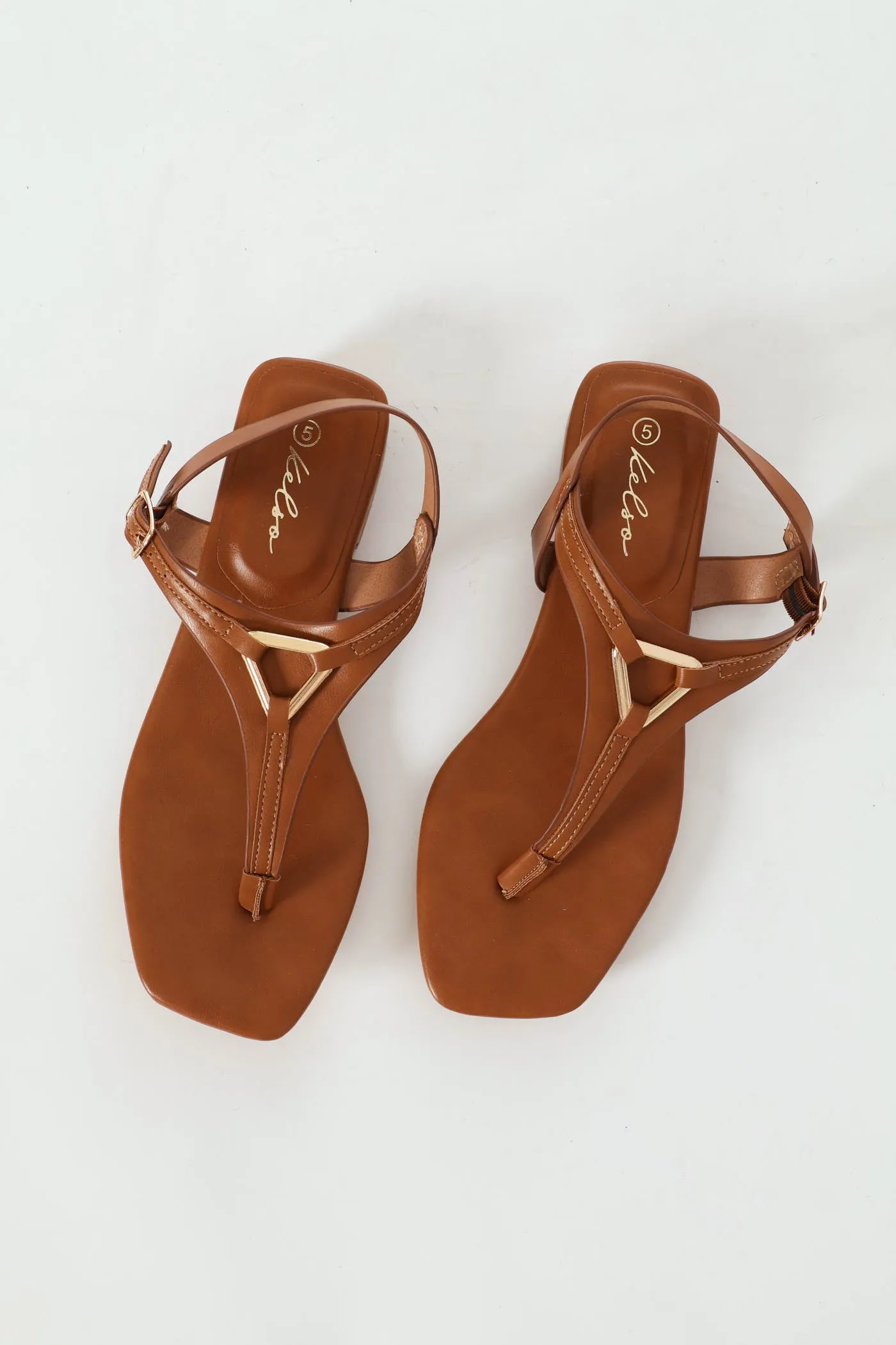 Low Block Heel Thong Sandal With Trim Detail - Tan sold by Edgars