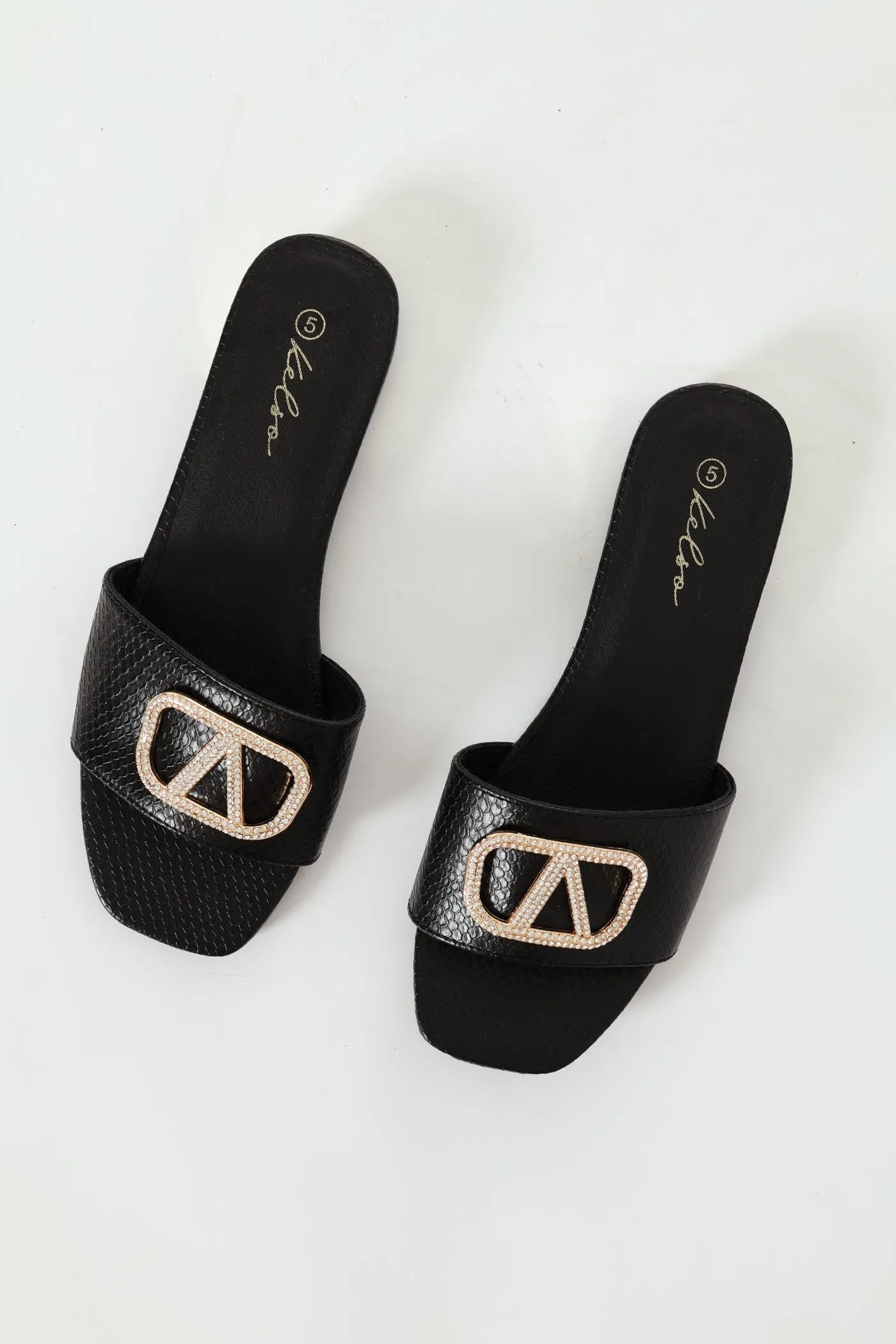 Single Band Low Block Heeled Sandal With Trim - Black sold by Edgars