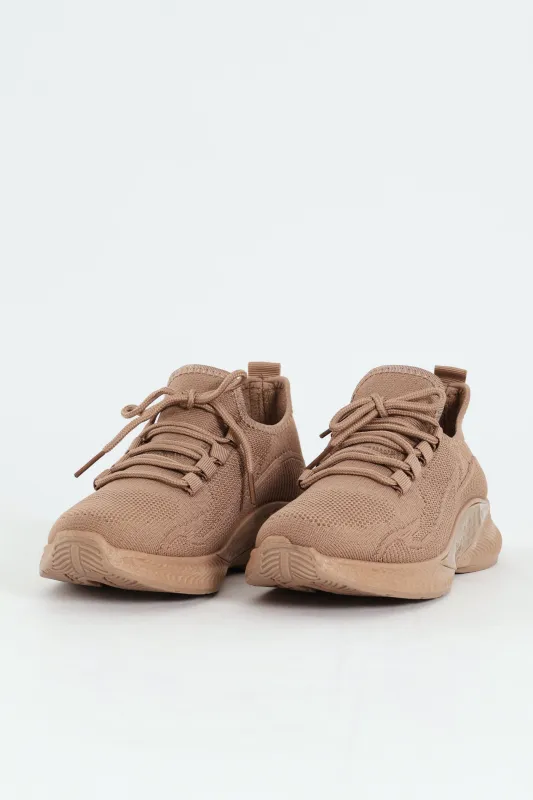 Basic Fly Knit Lace Up Slip On Sneaker - Taupe sold by Edgars