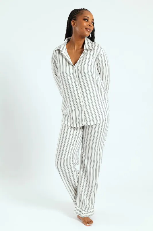 Button Through Stripe Top & Pant Set - Black/White sold by Edgars 