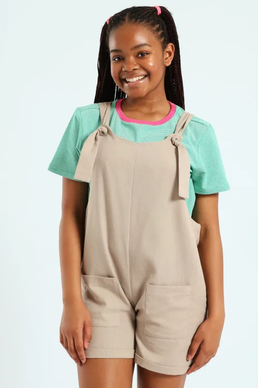 Girls Linen Dungaree - Stone sold by Edgars