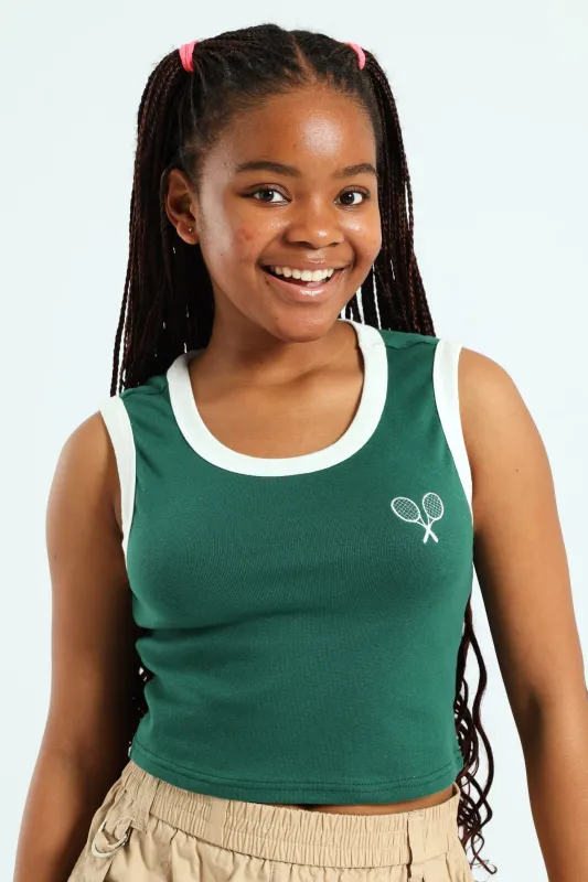 Girls Contrast Ribbed Vest - Green sold by Edgars