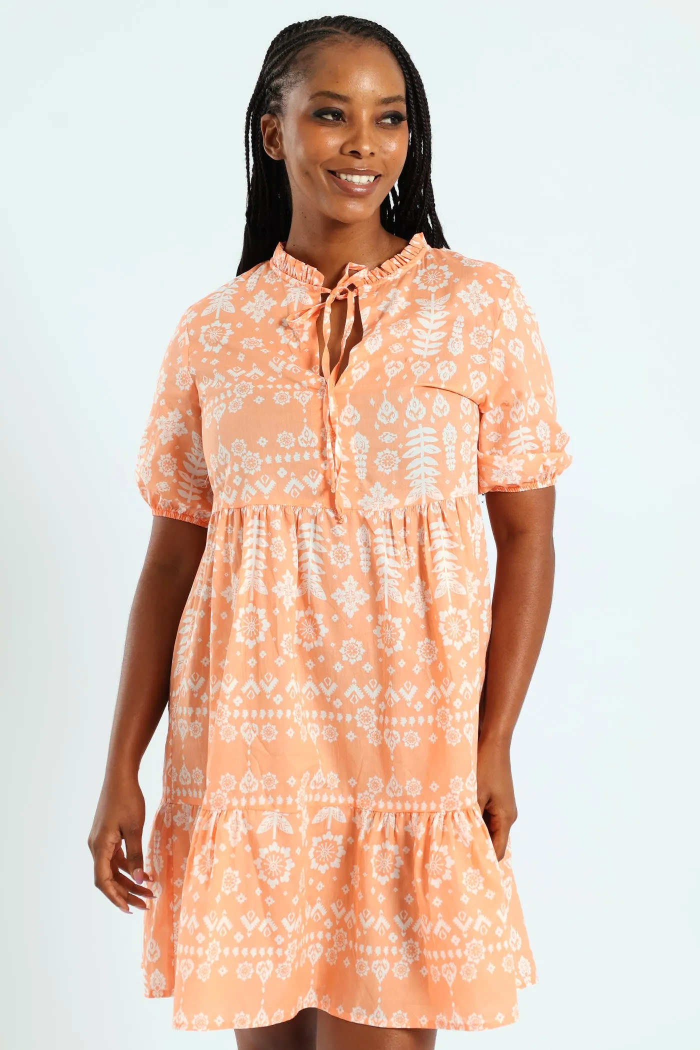 Frill Neck & Tie Swing Mini Dress - Coral sold by Edgars product image thumbnail 3
