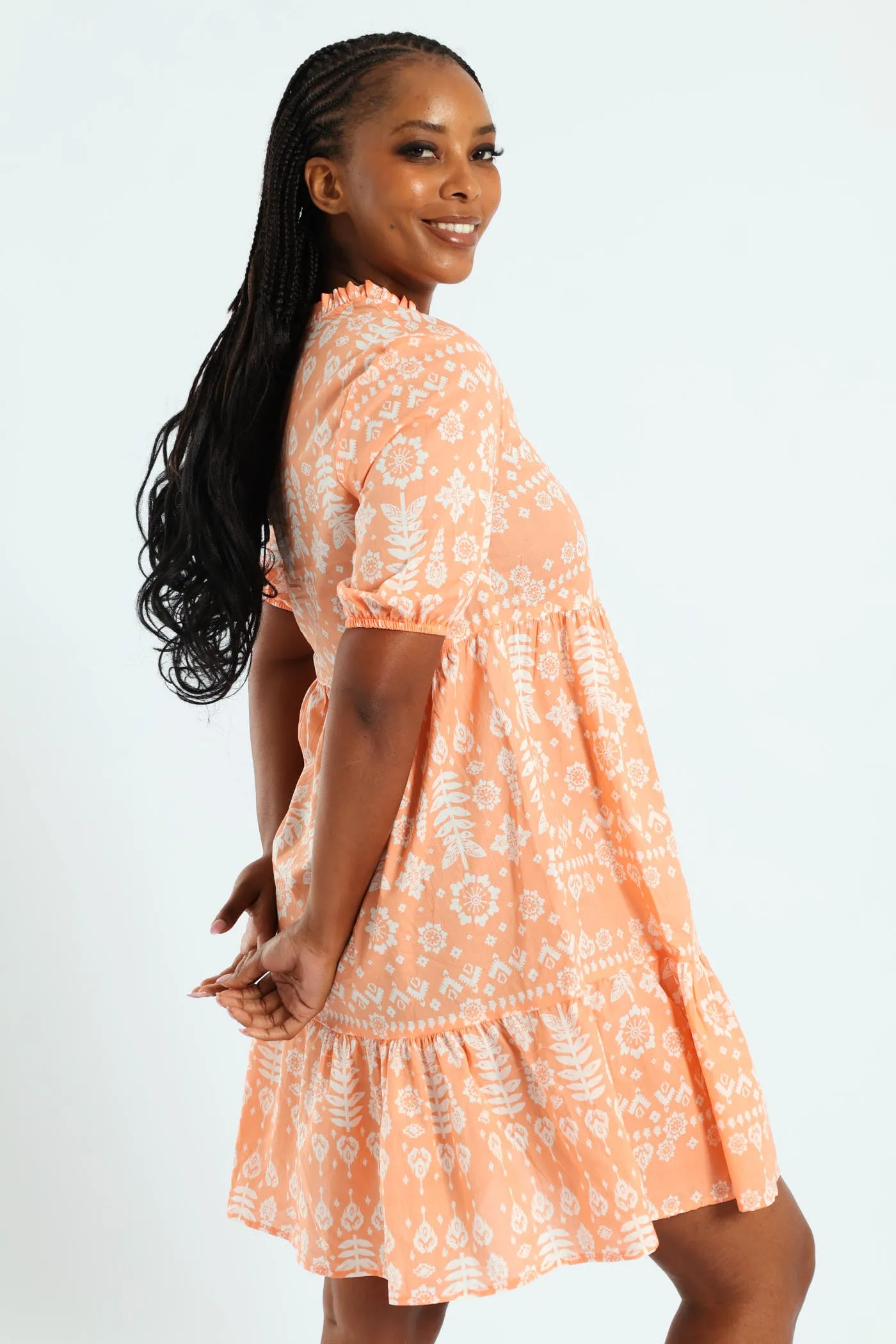 Frill Neck & Tie Swing Mini Dress - Coral sold by Edgars product image thumbnail 4