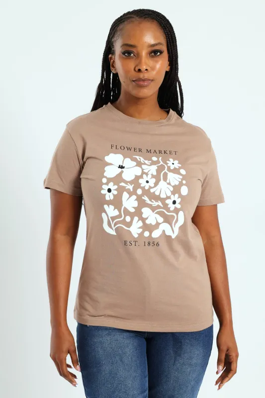 Flower Market Frame Tee - Taupe sold by Edgars 