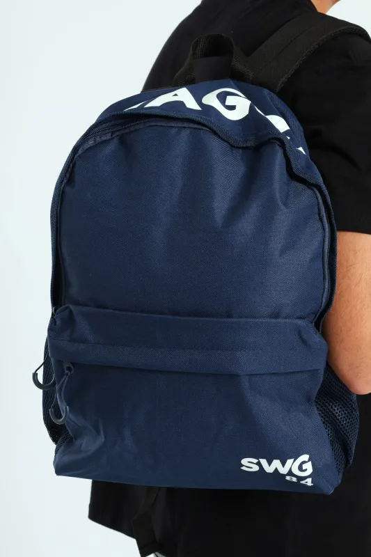 Top Logo Print Backpack - Navy sold by Edgars