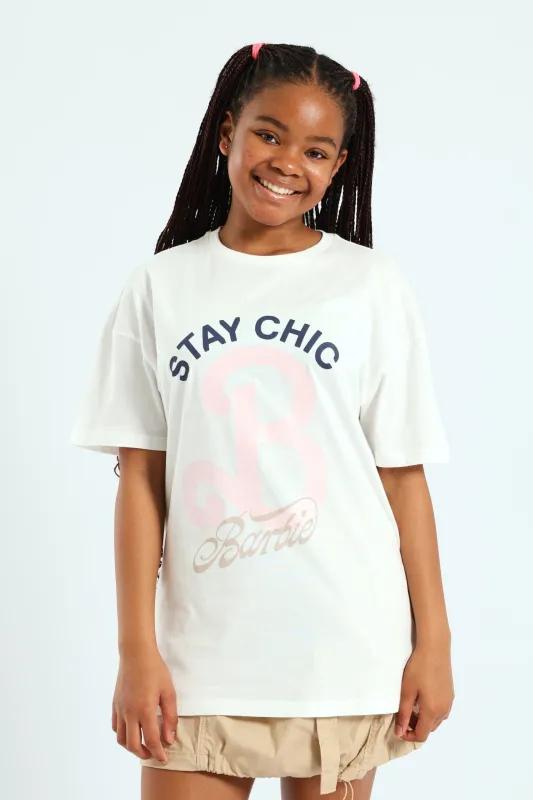 Girls Barbie Oversized Tee - Cream sold by Edgars