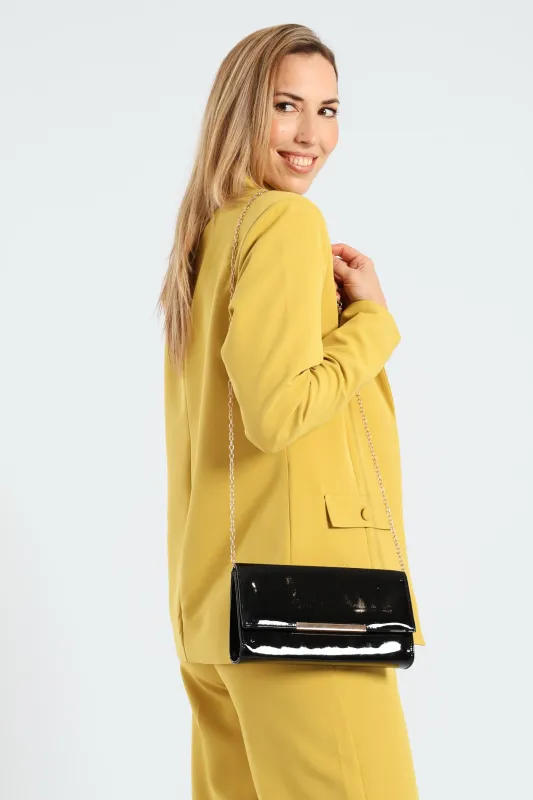 Chain Strap Patent Clutch Bag - Black sold by Edgars