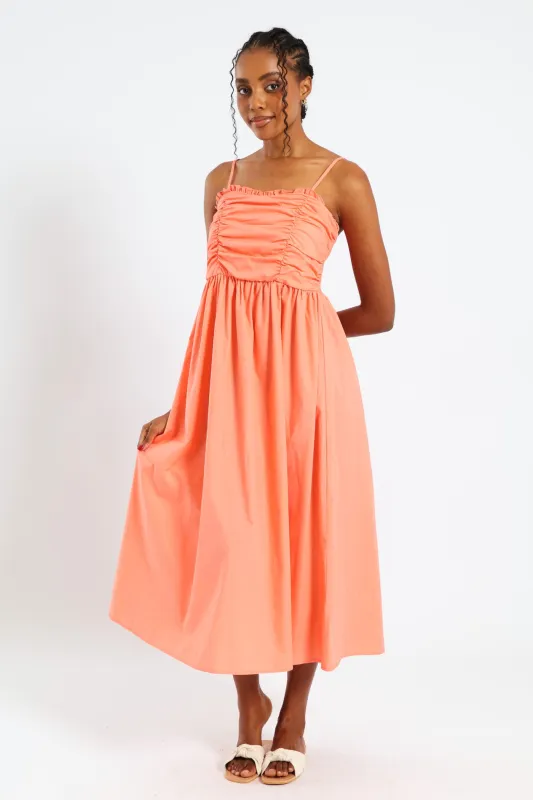 Strappy Ruched Bodice Midi Sundress - Light Coral sold by Edgars 