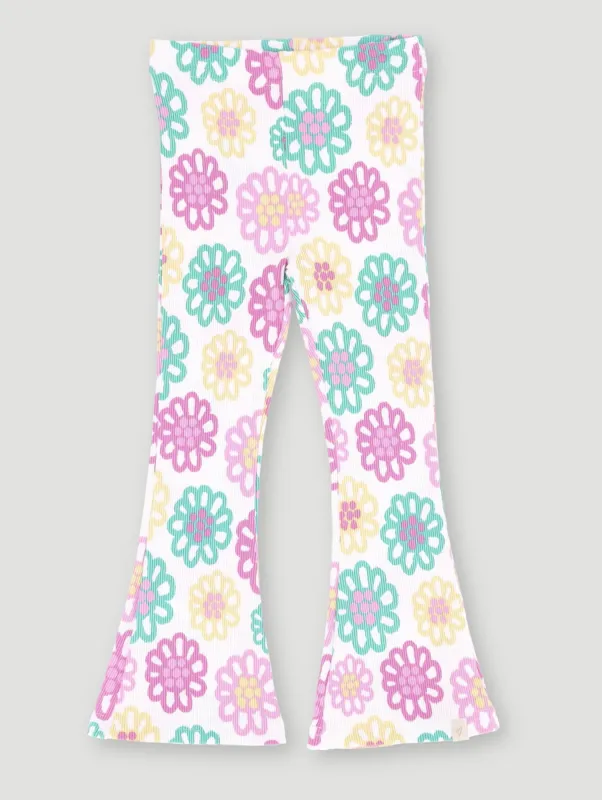 Pre-Girls Bright Floral Rib Flare Leg Pants - White sold by Edgars