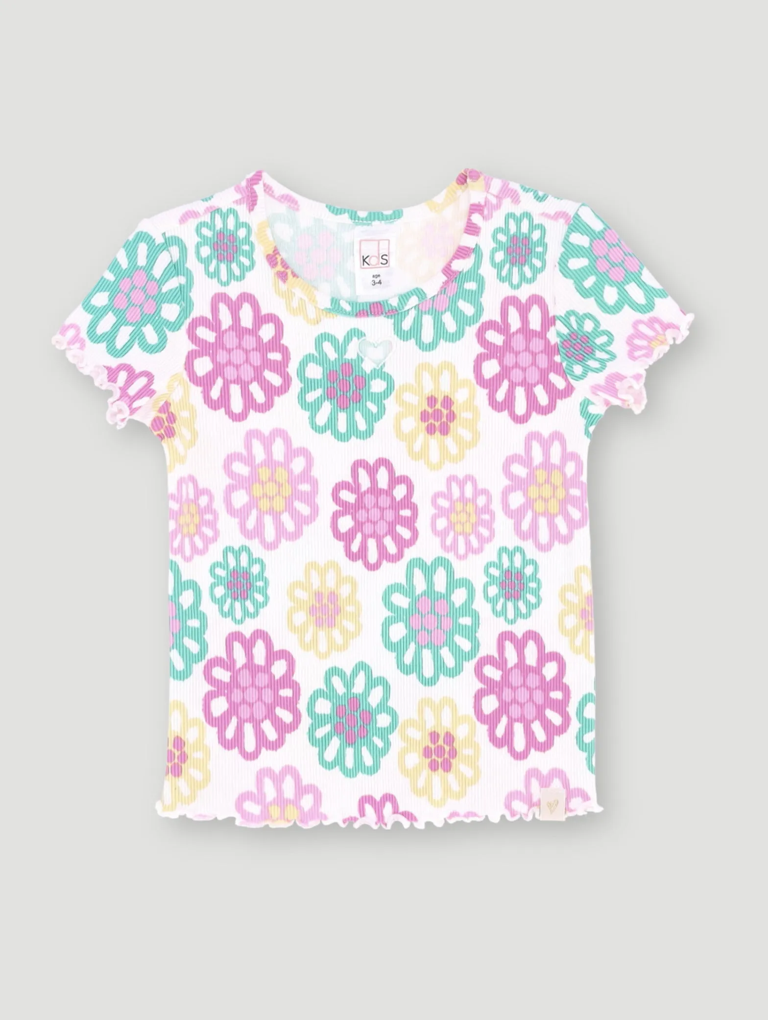Pre-Girls Bright Floral Print Rib Tee - White sold by Edgars