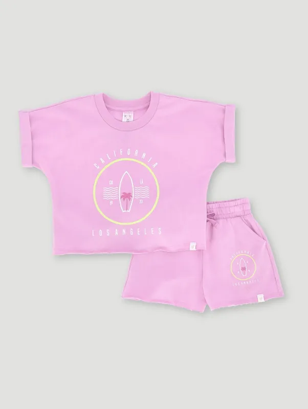 Pre-Girls Unbrushed Fleece Short & Top Set - Lilac sold by Edgars
