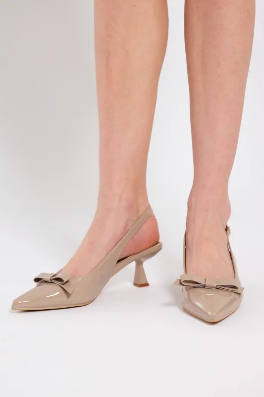 Bow Trim Slingback Kitten Heel - Nude sold by Edgars