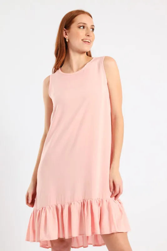 Frill Hem Hi-Lo Shift Mini Dress - Light Pink sold by Edgars