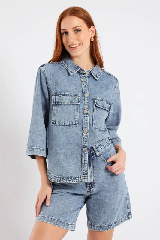 Raw Hem Boyfriend Mid Thigh Shorts - Light Wash sold by Edgars 