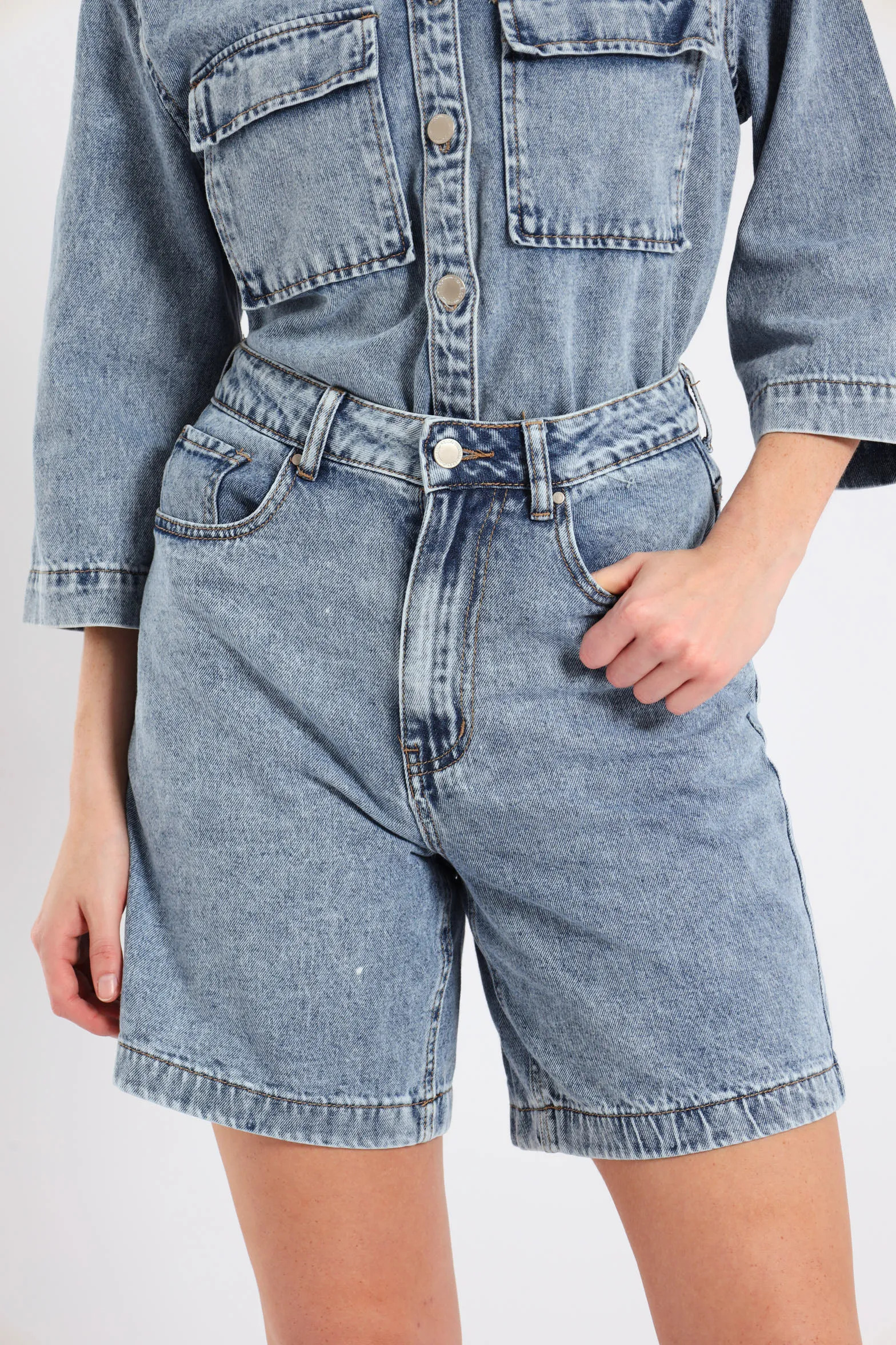 Raw Hem Boyfriend Mid Thigh Shorts - Light Wash sold by Edgars product image thumbnail 2