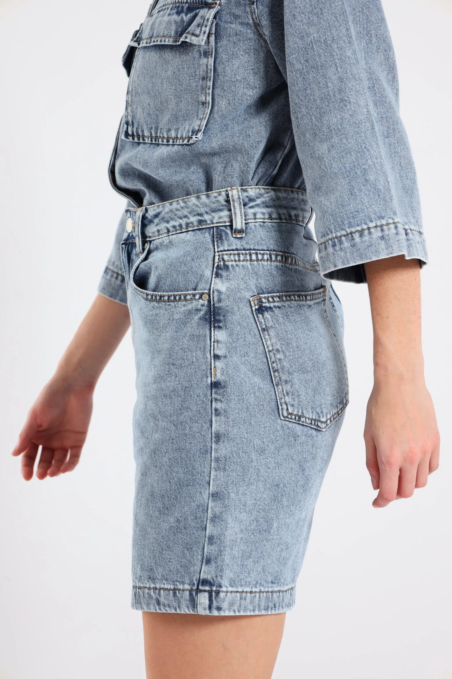 Raw Hem Boyfriend Mid Thigh Shorts - Light Wash sold by Edgars product image thumbnail 3