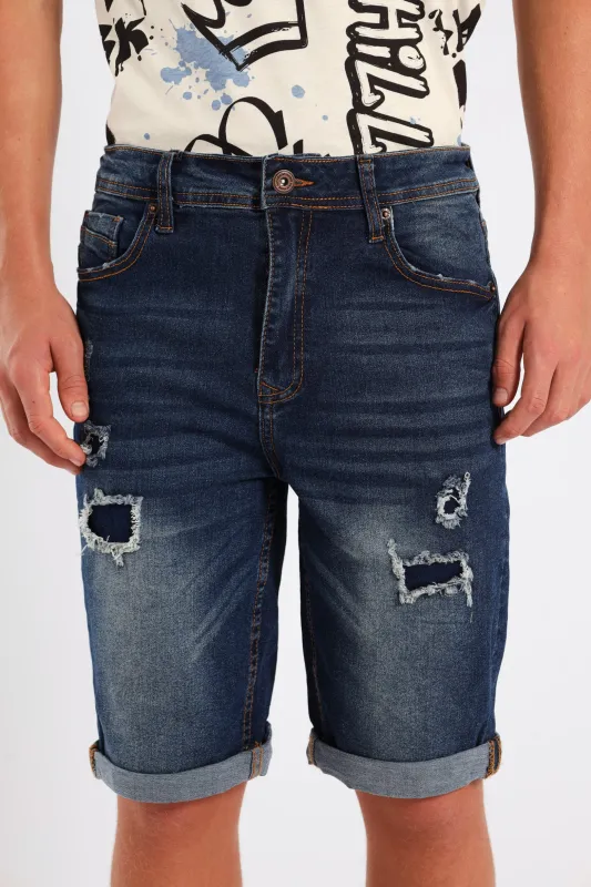 Boys Rip & Repair Denim Short - Blue sold by Edgars