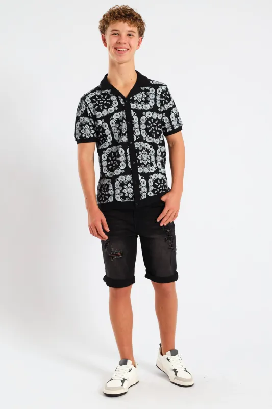 Boys Rip & Repair Denim Short - Black sold by Edgars