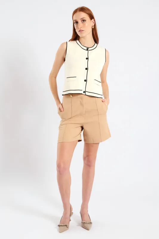 Double Button Extended Tab Short - Stone sold by Edgars