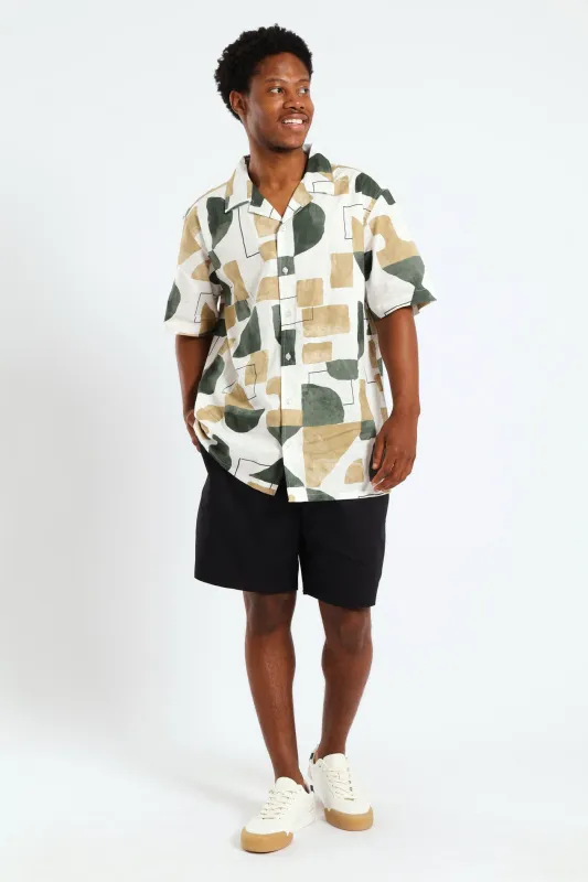 Geo Print Cotton Slub Shirt - Green sold by Edgars