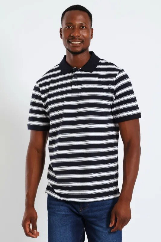 Wide & Thin Stripe Golfer - Navy sold by Edgars