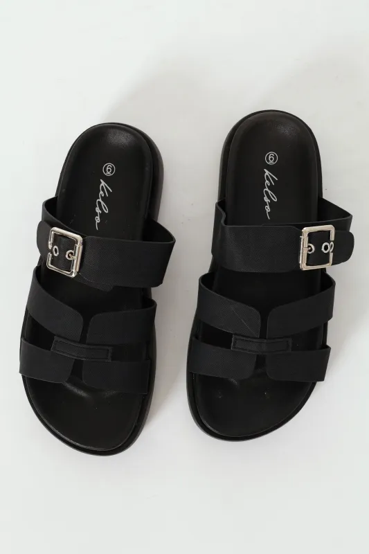 Flatform Buckle Detail H-Mule Sandal - Black sold by Edgars