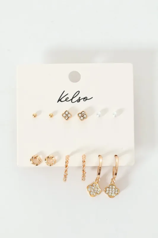 6 Pack Clover Stud & Hoop Earrings - Gold sold by Edgars 