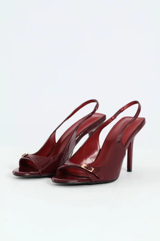Buckle Detail Slingback Peep Toe Stiletto Heel - Burgundy sold by Edgars