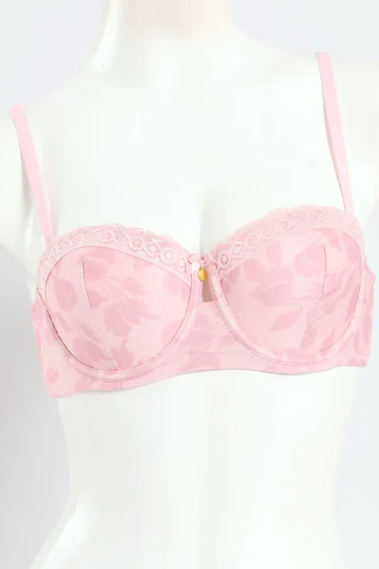 Printed Microfiber & Lace Balconette Bra - Shrinking Violet - Pink sold by Edgars
