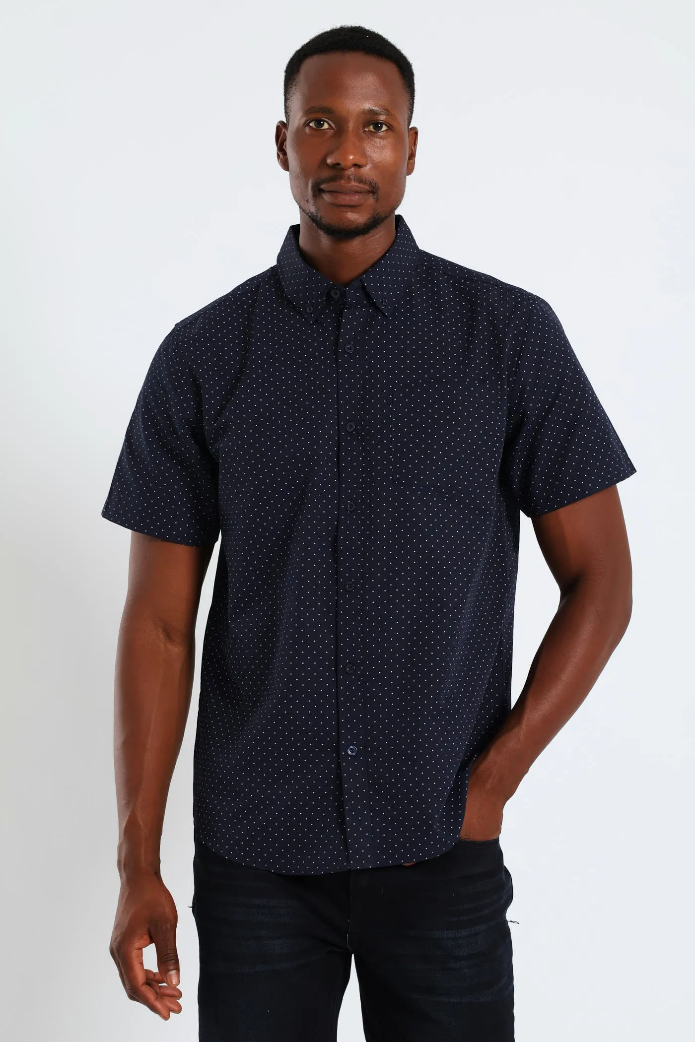 Dot Button Down Shirt - Navy sold by Edgars