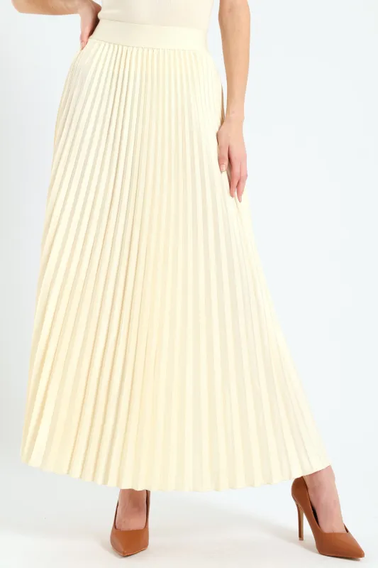 Pleated Satin Maxi Skirt - Cream sold by Edgars