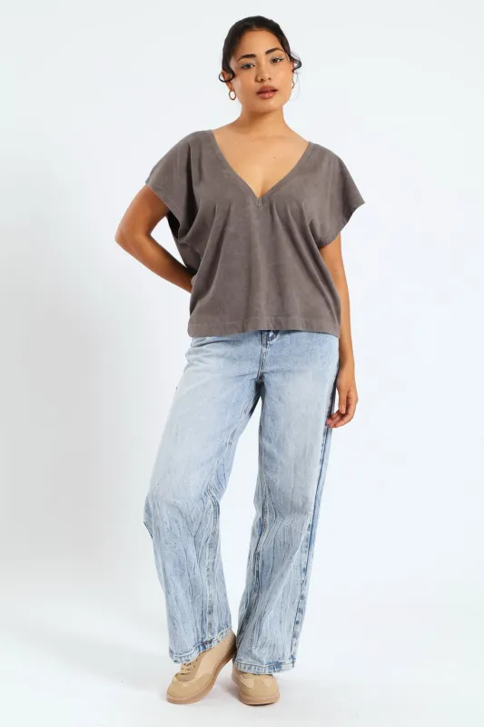 Boxy V-Tee - Charcoal sold by Edgars