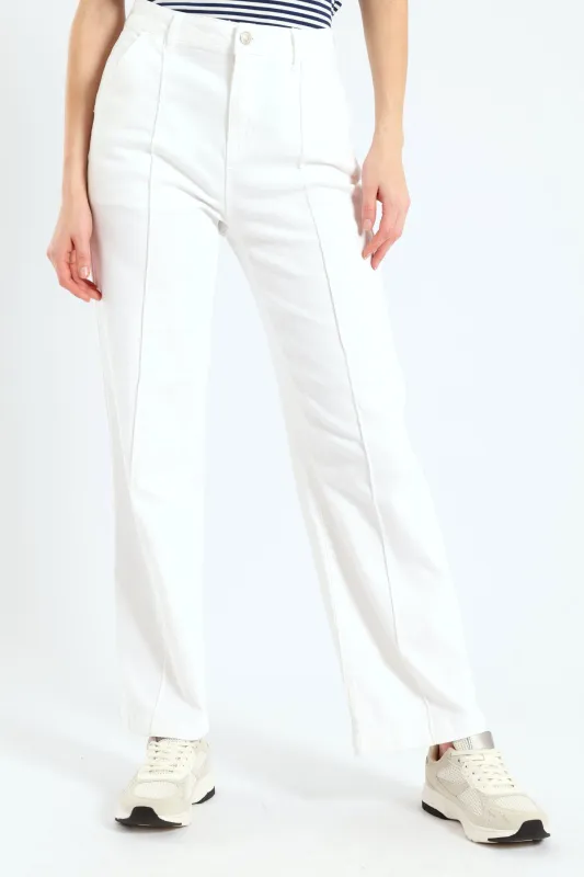 Pinched Seam Wide Leg Jean - Off White sold by Edgars