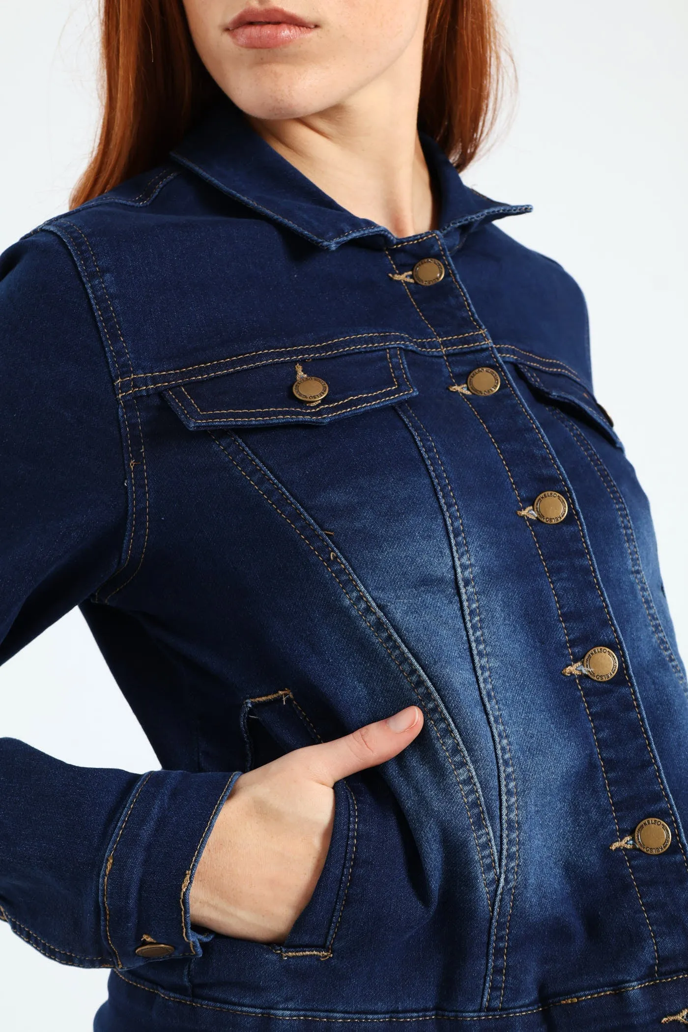 Long Sleeve Classic Knit Denim Trucker Jacket - Dark Wash sold by Edgars product image thumbnail 5