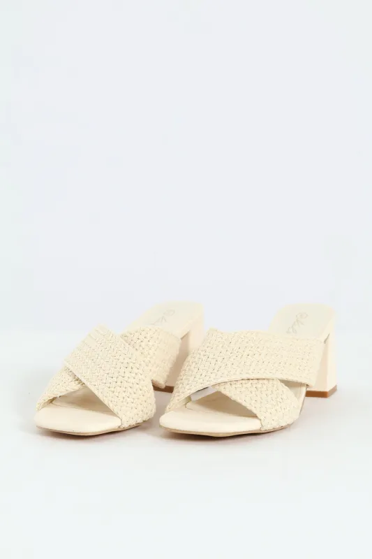 Cross Strap Weave Heeled Sandal - Cream sold by Edgars