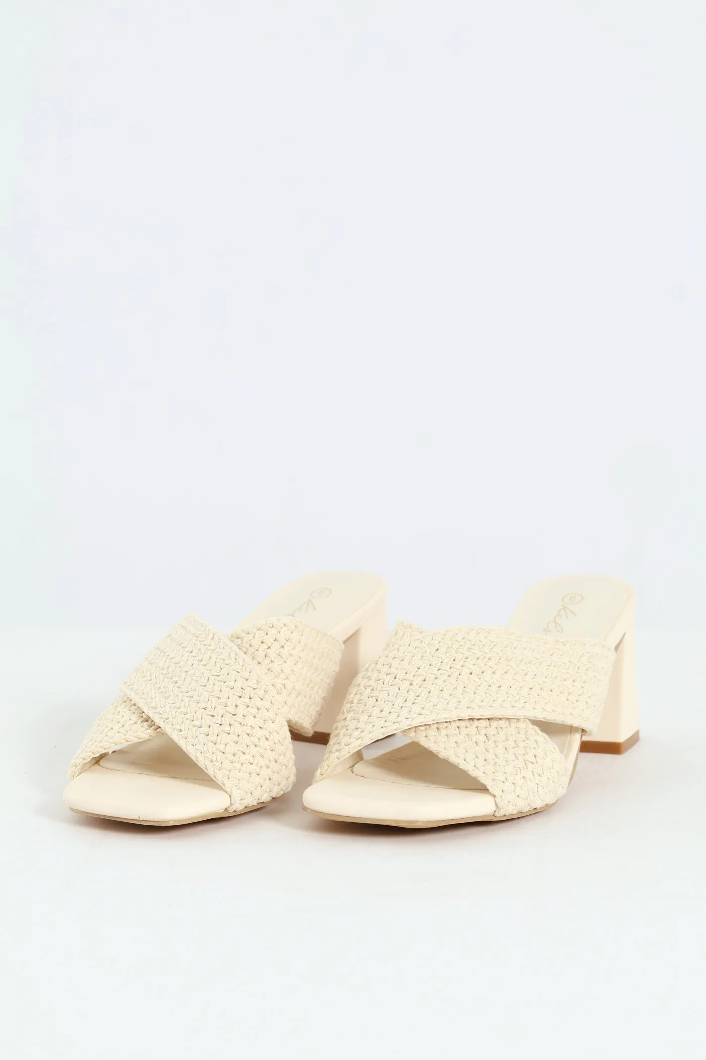 Cross Strap Weave Heeled Sandal - Cream sold by Edgars