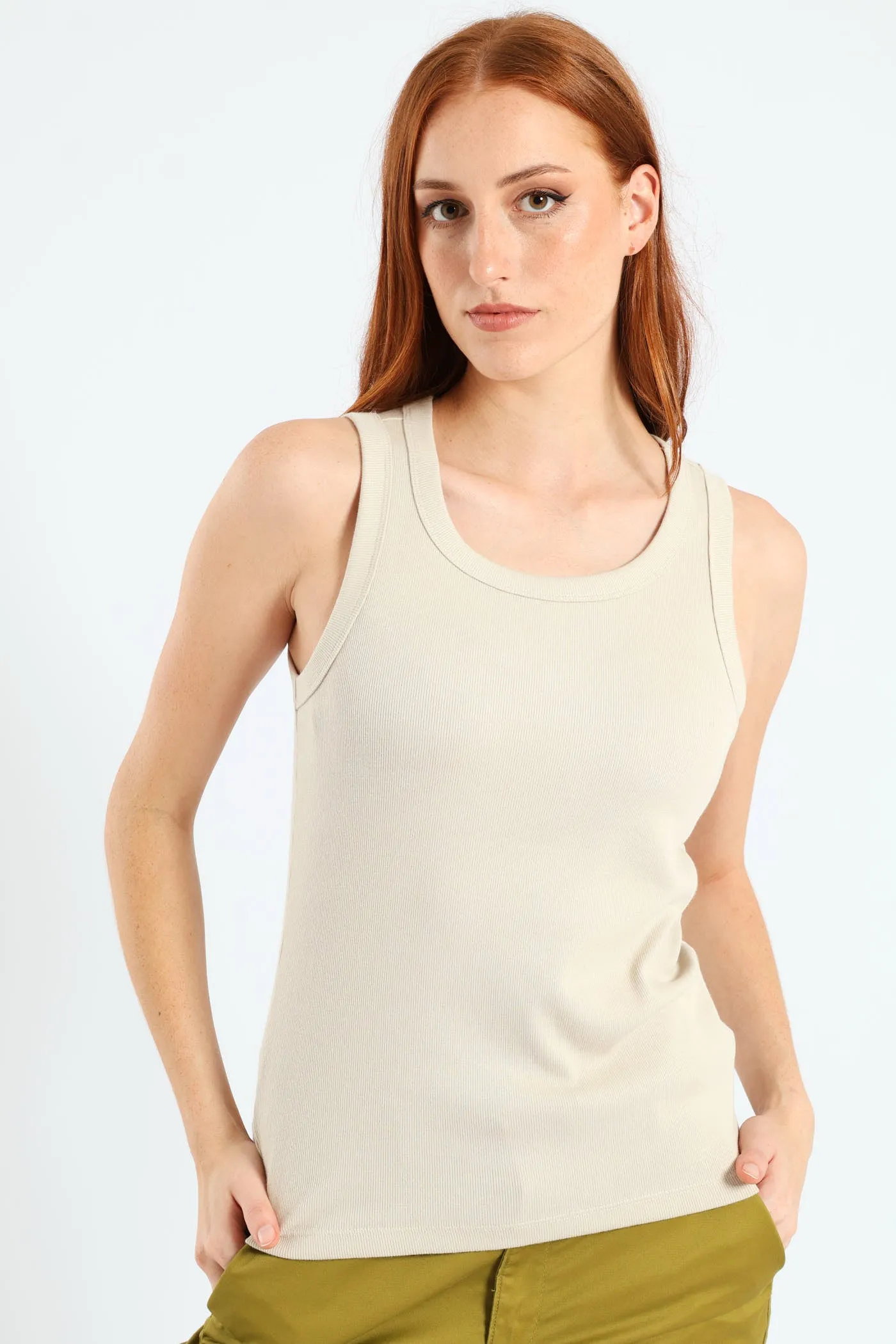 Rib Fitted Tank Top - Beige sold by Edgars