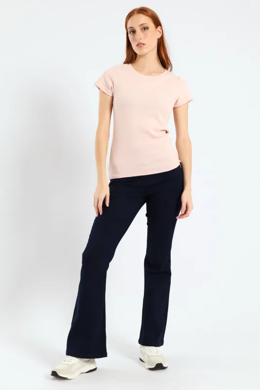 Rib Fitted Crew Tee - Blush sold by Edgars 