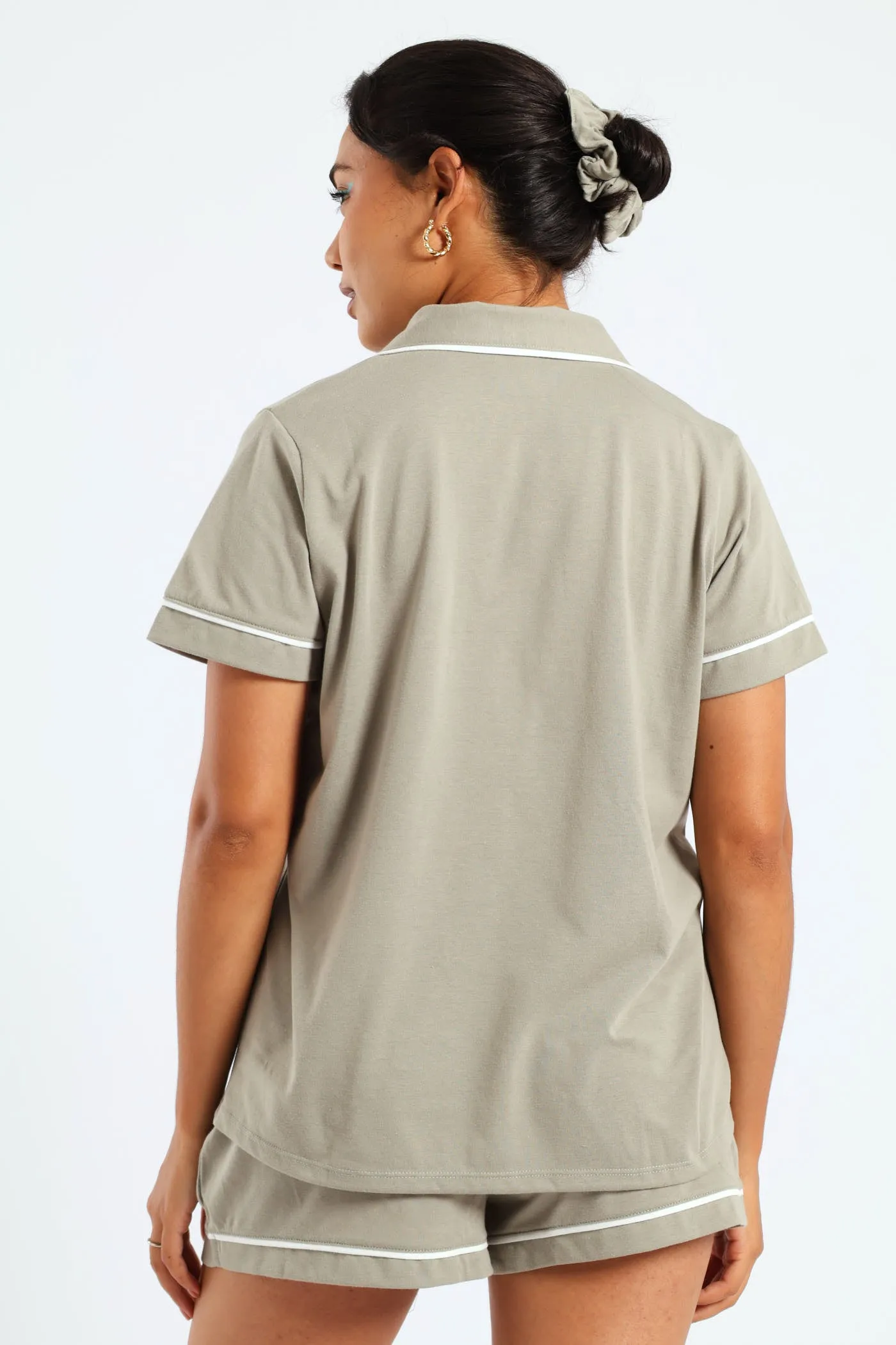 Button Through Knit Short Set With Scrunchie - Fatigue sold by Edgars product image thumbnail 4