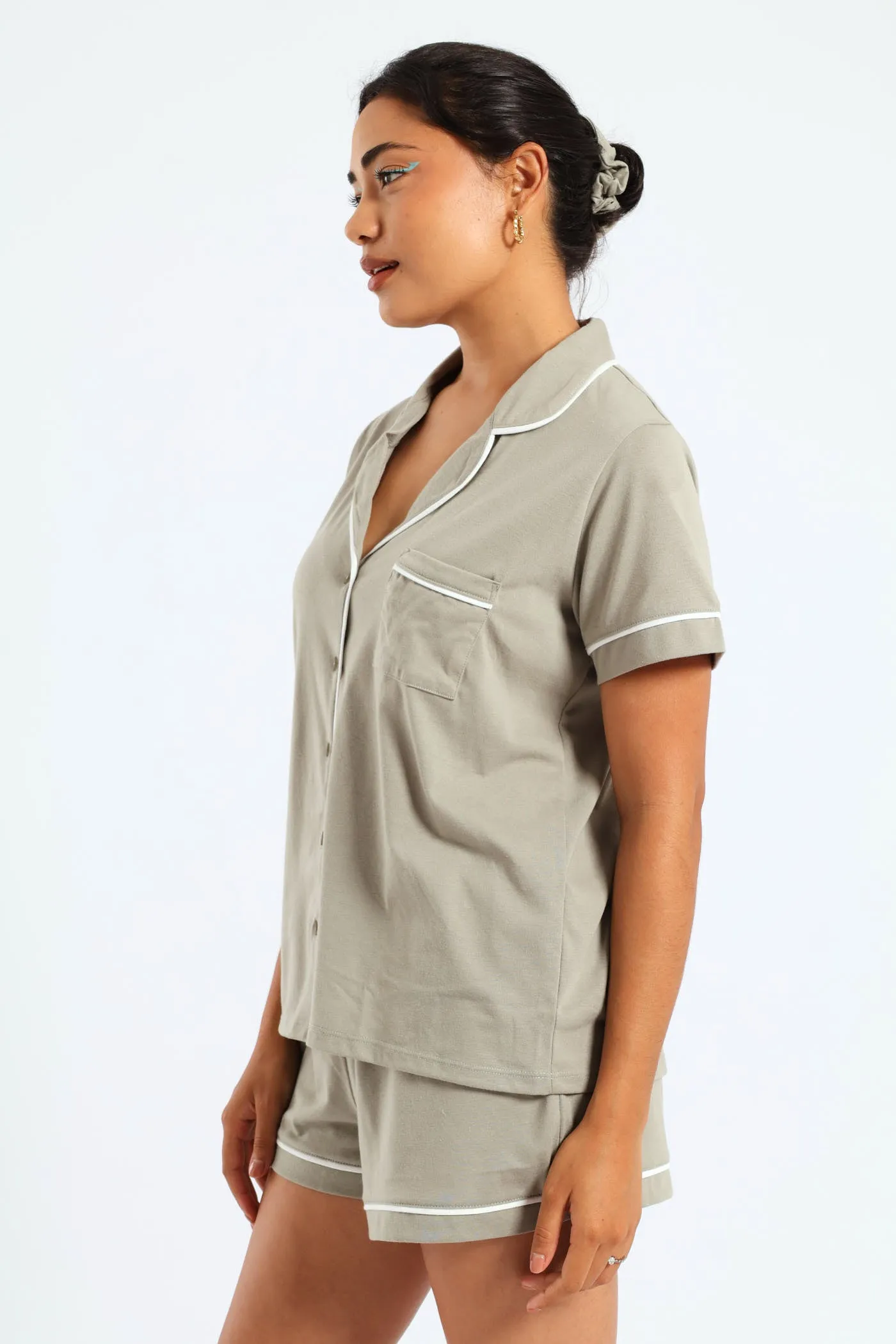 Button Through Knit Short Set With Scrunchie - Fatigue sold by Edgars product image thumbnail 3