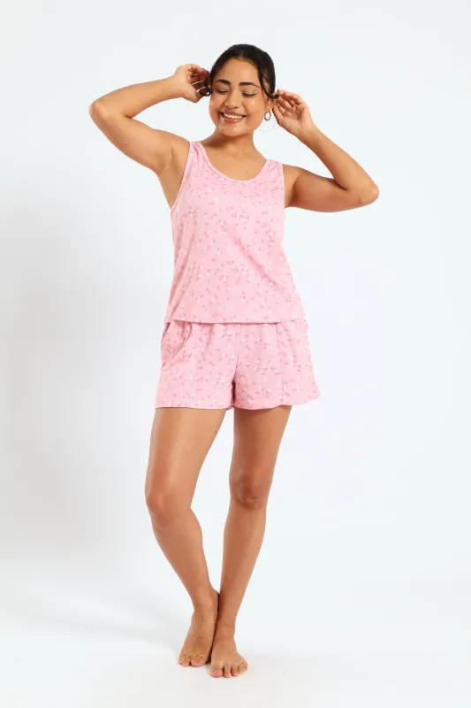 Rib Knit Ditsy Tank Top - Pink sold by Edgars