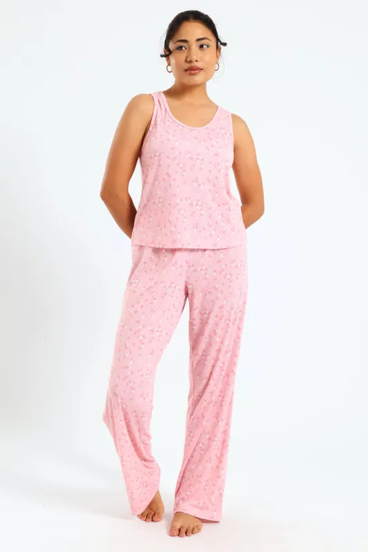 Rib Knit Ditsy Straight Leg Pant - Pink sold by Edgars