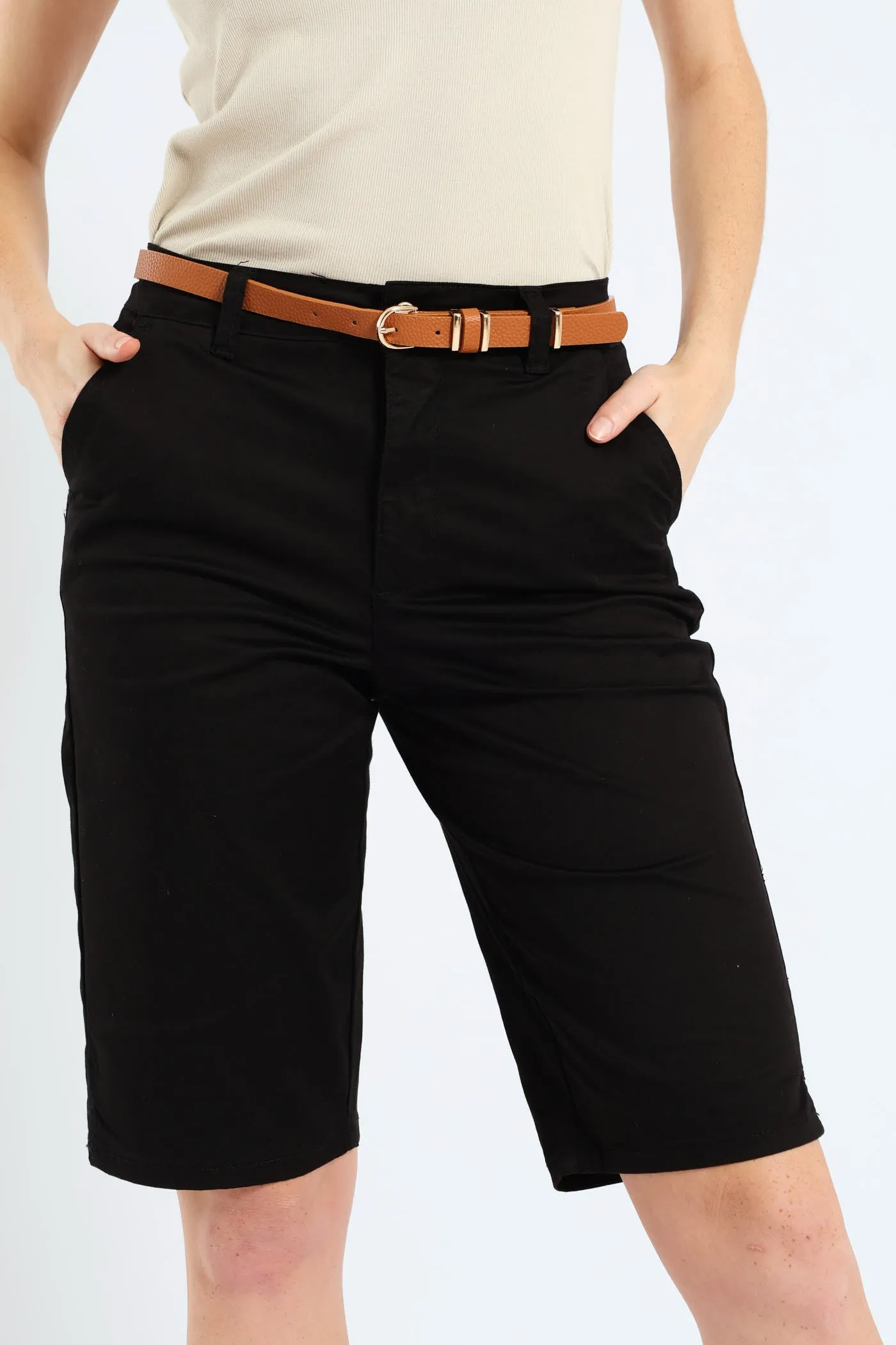 Belted Sateen Bermuda Chino Shorts - Black sold by Edgars product image thumbnail 2