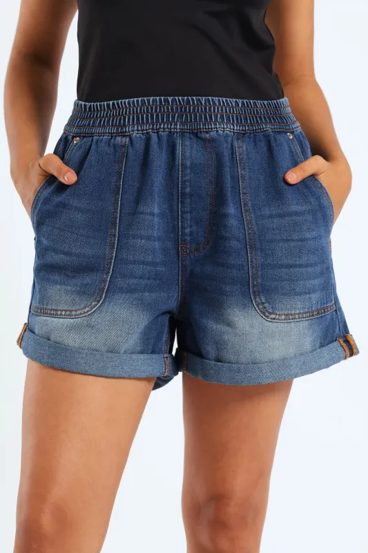 Rolled Hem Cheeky Short - Dark Wash sold by Edgars